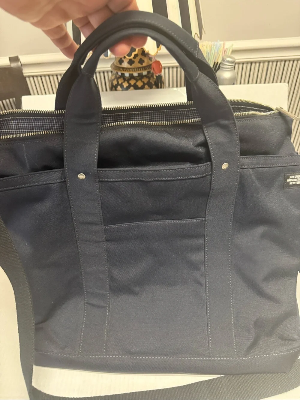 Navy Canvas Convertible Brief Tote - Men